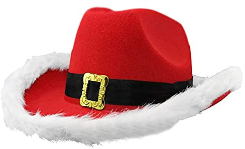 AYPOHU Vintage Weihnachtshut Mit Breiter Krempe Cowboyhut Weihnachtsmann Jazzhut Western Roter Filzhut Für Festival Partyzubehör