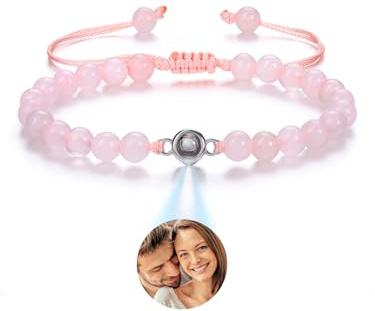 JSDDE Personalisiertes Armband mit Foto im Stein Projektionsarmband Fotoarmband Heilsteine Edelsteine Perlenarmband Personalisierte Geschenk für Damen Herren