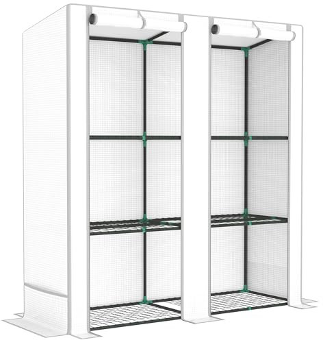 Outsunny 3 Tier Lean-to Mini Greenhouse with Reinforced PE Cover, Portable Small Greenhouse with Roll-Up Door, Grey Hemmed Edging, 144 x 48 x 152cm, Grey