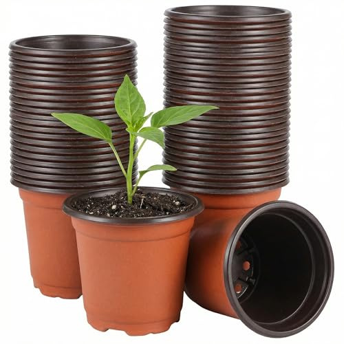 HANABASS 100PCS Plastic Plant Pots Small Seedling Flower Nursery Pots, Bottom Breathable, Planter for Succulents Seedlings Cuttings Herbs, 8.8x7.5CM
