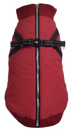 Bobby Safe Hundemantel mit integriertem Geschirr, Rückengröße 36 cm, Fleece-Innenfutter, Reißverschluss Oben, reflektierend, Bordeaux