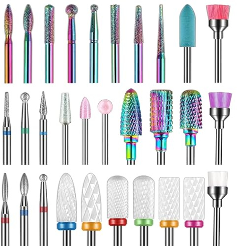 Juego de 30 brocas de cerámica de 3/32 pulgadas para uñas acrílicas, brocas profesionales para manicuristas