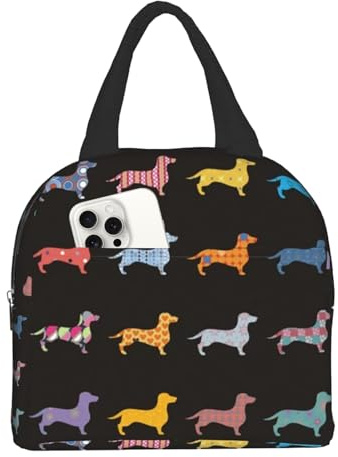 HYEPNED Cute Dachshund Insulated Lunch Bags for Women & Kids & Girls & Adults & Ladies, Waterproof Leak-Proof Cool Bag for Work School Picnic (Pink) (Dachshund)