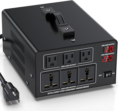 8 000 W spänningsomvandlare transformator steg upp 110 V/120 V till 220 V/240 V eller stäng ner 220 V till 110 V AC strömomvandling, kretsbrytarskydd, 3 amerikanska uttag, 3 universaluttag, LCD-skärm