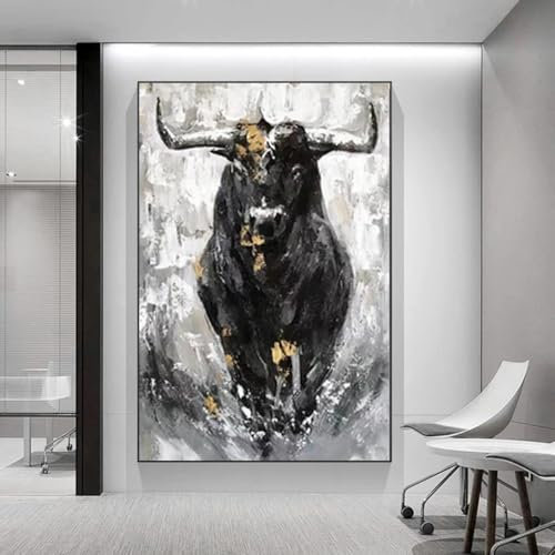JACBON Cuadros de lienzo de animales, impresiones y carteles abstractos de toro negro para decoración de pared de sala de estar, 20 x 30 cm (8 x 12 pulgadas), sin marco
