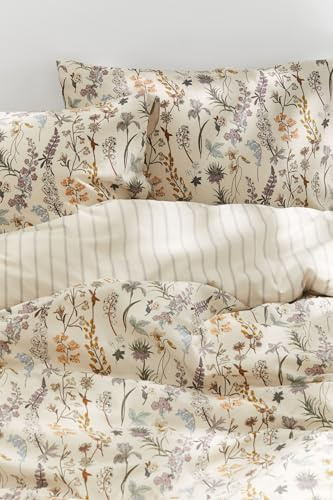 Freyamy Blumen Bettwäsche 155x220 2tlg, Aesthetic Botanisches,Wende Bettwäsche-Set aus Gewaschener Mikrofaser, Bunt Floral Design, 1 Bettbezug mit Reißversschluss und 1 Kissenbezug 80x80cm
