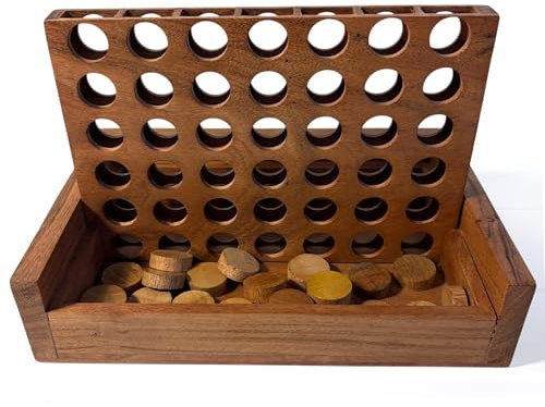 Wooden 4-in-a-Row Game – Classic Strategy Board Game for Kids and Adults – Durable Eco-Friendly Wood, Portable and Screen-Free Family Fun
