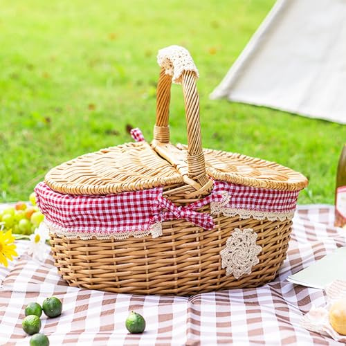 MZSX Outdoor-Picknickkorb, Weidenkorb, Picknickkorb, mit Deckel und Griff, Dekoration, Auskleidung, Gartenernte, für Wandern, Hochzeiten, Garten, Heimorganisation, Camping