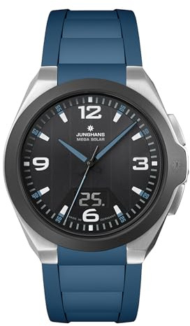 JUNGHANS Funk-Solar Herrenuhr Spektrum Mega Solar Blau 18/1527.00 | markante Armbanduhr für Männer, Made in Germany