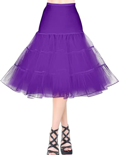 AYBUY 50s Women Retro Petticoat Underskirt,Vintage A-line Underskirt Classic Elastic Rockabilly Tutu Skirt for Ladies Half Slip Dress-up Parties Dancing, Halloween Party, Dancing,Purple,M