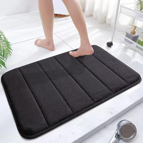 FAINCA Tappeto Doccia Assorbente 80 x 50 cm Antiscivolo per Tappeti Bagno Memory Foam Tappeto Bagno Assorbente Antiscivolo Tappetino Doccia Lavabile per Lavelli Lavelli Cucina Bagni Corridoi (Nero)