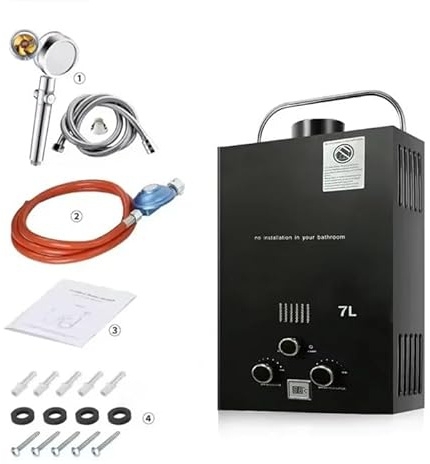 Chauffe-eau à Gaz 8LPM,Instantané 8LPM 16kW LPG GPL au Butane Propane avec Modes Hiver et Eté, CE Certifié,avec une Pression d'Eau de Départ Très Faible,pour la Maison,la Caravane,les Cabines (7L)