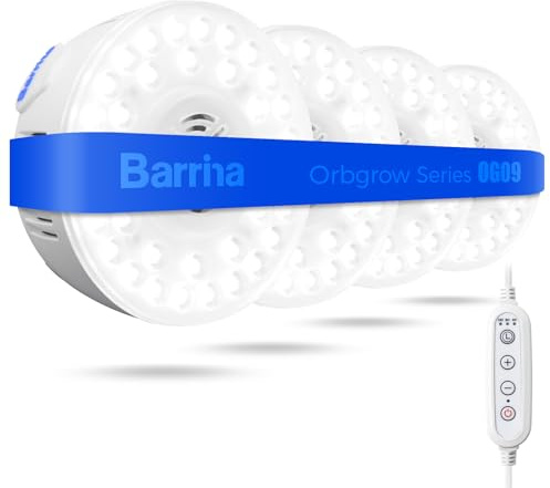 Barrina Orbgrow OG09 Puck Pflanzenlampe, 5000K 36W(4x9W, entspricht 540 Watt), Vollspektrum-Lampe für Pflanzen, Magnetisch und mit Timer Verknüpfbar, 5 Dimmstufen für Pflanzenregale, 4er