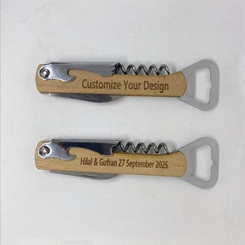 CAODAI Abridor de botellas de vino de madera 4 en 1, nombre y texto personalizables, perfecto para los mejores hombres y regalos de boda (6)