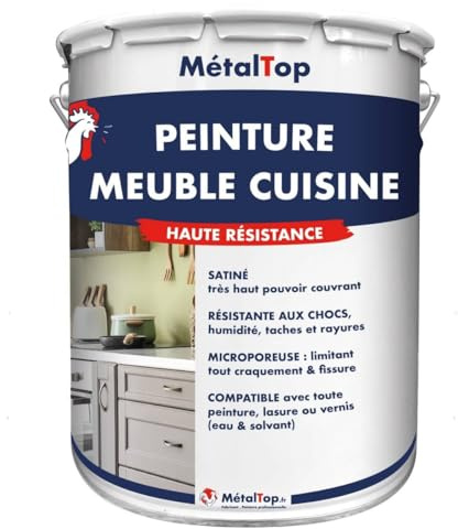 Metaltop - Peinture Meuble Cuisine - Blanc pur - RAL 9010-1 L - Résistance optimale à la chaleur, aux taches de graisse et à l'humidité.