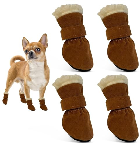 AIEDECOPT Scarpe per Cani, Scarpe per Cani Antiscivolo, Stivali e Protezione per Zampe Cani, Adatte per Cani di Piccola e Media Taglia per attività All'Aperto in Inverno (Marrone, M)