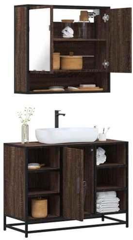 Ziaphsol 2-TLG. Badmöbel-Set Braun Eichen-Optik, Holzwerkstoff, 80 cm Waschbeckenunterschrank, Spiegelschrank, robust, langlebig, für Badezimmer