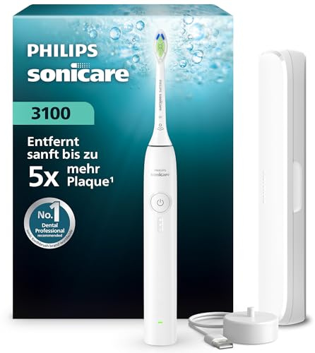 Philips Sonicare Serie 3100 - Cepillo dental sónico con sensor de presión, 3 niveles de intensidad, función EasyStart, SmarTimer, autonomía de 14 días, estuche, blanco, HX4033/21, [Nuevo]