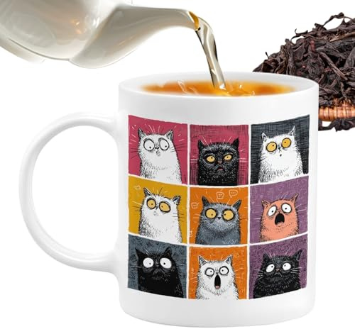 Generico Tazze Gatto per Donne - In Ceramica con Manico Antiscivolo Per Bevande Calde e Fredde | Originali Tazze Caffè e Acqua - Per Acqua Succo Latte e Regalo Compleanno Ufficio Casa Scuola