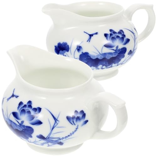 Hemobllo Salsera de Cerámica Azul y Blanca 2 Piezas, Jarra de Salsa para Cocina y Restaurante, Dispensador sin Goteo para Salsas Frías y Calientes, Aderezos y Caldos, Estilo Tradicional