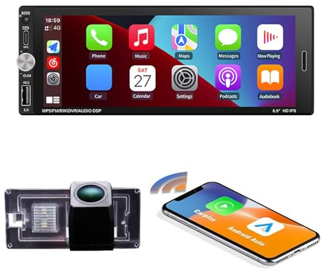 Radio de coche Android con CarPlay y Android Auto, 6,9 Auto Radio con pantalla, Bluetooth Mirror Link FM/RDS WiFi SWC, cámara trasera AHD para Mini Cooper S R50 R52 R53 CD53 Cabrio GP/Seven/Park Lane
