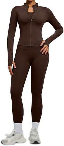2 Pcs Set Palestra Donna Top e Legging Set da Abbigliamento Sportivo da Palestra Senza Cuciture Yoga Gym Leggings da Yoga a Vita Alta e Giacca con Zipper Completo Sportivo Donna Fitness Activewear
