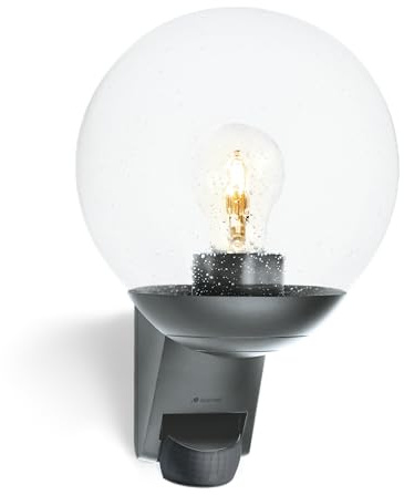 Steinel Vägglampa utomhus L 595 S antracit med 180° rörelsesensor, E27-fattning, utomhusbelysning husvägg, utomhuslampa kula glas, IP44