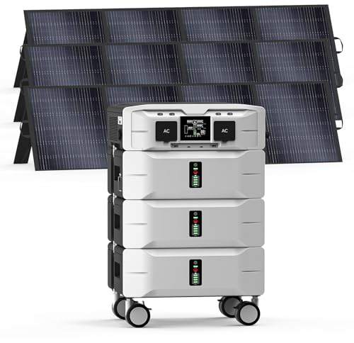 IEE 7680Wh Generador Solar con 3 Panel 200W, 5000W Estación de Energía Portátil, Ampliable Hasta 10 kWh, App, 11 Puertos, Batería LiFePO4, Power Station para Camping, Caravana y Emergencias