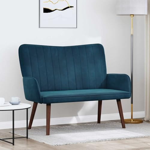 Fengshui Zweisitzer Sofa Blau 115 x 61 x 87 cm Samt | Atmungsaktiver Stoff, Metallgestell, pflegeleicht, für Wohnzimmer oder Schlafzimmer