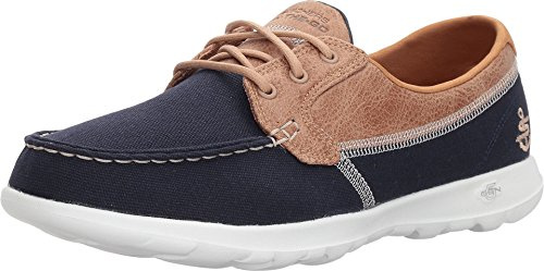 Skechers Women's Go Walk Lite Coral Boat Shoes, Navy Textile/ White Trim, 5 UK