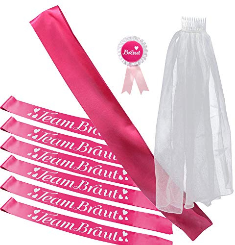 Frau WunderVoll® JGA GRUPPENSET SCHÄRPE Premium für Braut und 6 Freundinnen/junggesellenabschied, Mädchen, Braut, Hochzeit, JGA Deko, JGA Accessoires, Mädelsabend, Schleier, Traumbraut