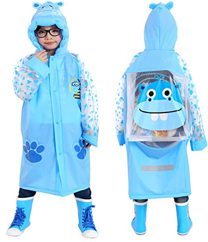Aircee Kids Rain Coat for Kids Raincoat Girls Boys Reusable Rain Poncho Jacket Gear Schoolbag Position Packable Rainwear