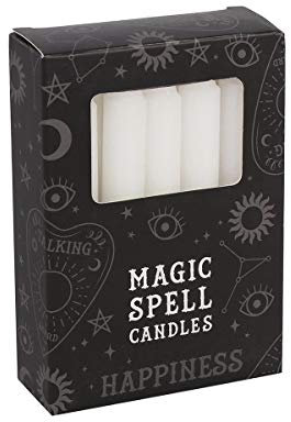 12 candele magiche per incantesimo “Felicità”, colore bianco, 10 cm