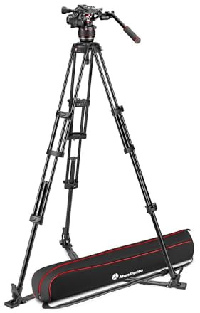 Manfrotto MVK608TWINGA Nitrotech 608 Fluid-Videokopf für Videoaufnahmen mit Doppelrohr-Stativ aus Aluminium mit Bodenspinne für DSLRs, Spiegellose, Video- und Cinema-Kamerasysteme, 14 kg Traglast
