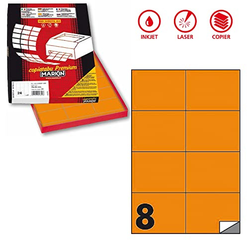 Etichetta adesiva C/512 arancio fluo 100fg A4 105x74mm (8et/fg) Markin