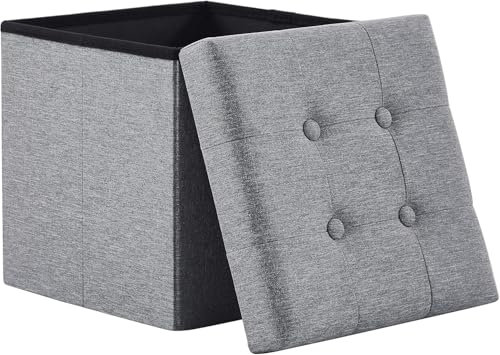 Zedelmaier Sitzhocker mit Stauraum, Fußbank Truhen Aufbewahrungsbox faltbar belastbar bis 300 kg, Leinen, 38 x 38 x 38 cm (Hellgrau)