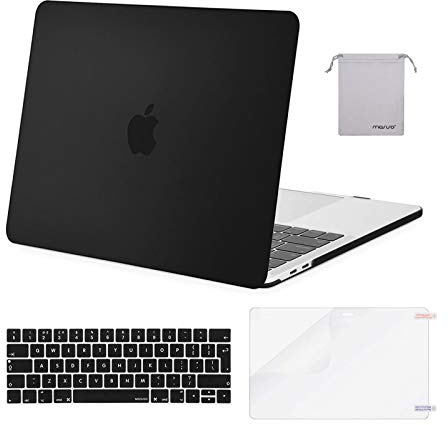 MOSISO Kompatibel mit MacBook Pro 13 Zoll Hülle 2026 2025-2016 M2 M1 A2338 | A2289 A2251 A2159 A1989 A1706 A1708, Kunststoff Hartschale Hülle&Tastaturschutz&Displayschutz&Beutel, Schwarz