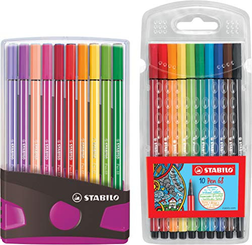 Premium-Filzstift - STABILO Pen 68 Colorparade - 20er Tischset in anthrazit/pink - mit 20 verschiedenen Farben + Pen 68 Fasermaler 10er Pack