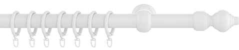 HUGG (w50) Gardinenstange 28mm weiß, bis 400 cm lang, mit Ringen, Länge 120 cm | Endstück SIKA