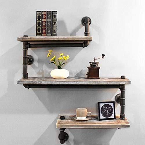 TFCFL Wandregal 70x25x20 cm, Schweberegal Standregal Leiterregal Wandregal mit 3 Ebenen aus Metall Holz Vintage Industrial für Schlafzimmer, Wohnzimmer, Küche und Flur