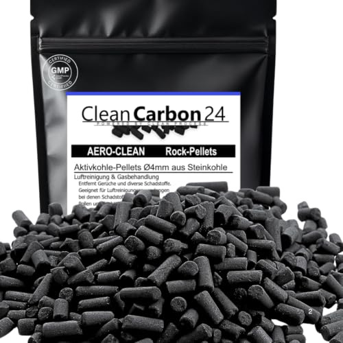 CleanCarbon24 AERO-CLEAN pellets de charbon actif Ø 4 mm, 10 L | 5 kg | Pellets de charbon actif Ø 4 mm contre les odeurs – lit stable et régulier pour filtres d’air rechargeables