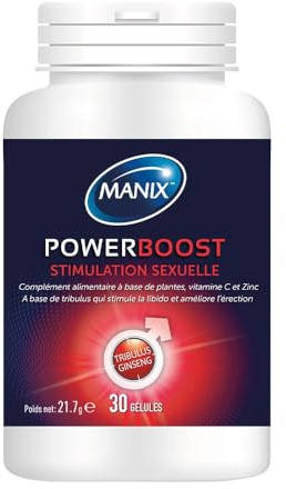 Manix Power Boost (30 gélules) Stimulant la Libido et l'Erection | Complément Alimentaire, A Base de Tribulus, Vitamine C et Zinc