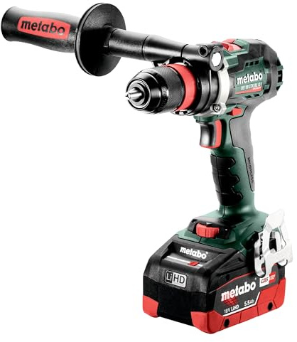 metabo Akku-Bohrschrauber BS 18 LTX BL Q I - 18 V, 130 Nm Drehmoment - Brushless Motor, Schnellwechselsystem, LED-Licht, Gürtelhaken - Inkl. 2 x LiHD Akkupack 5.5 Ah, Ladegerät ASC 145 und metaBOX