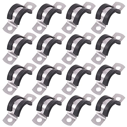 Glarks U-Röhren-Klemmen-Set, 15 mm, 2 Löcher, 16 Stück, 304 Edelstahl, Gummi-Kissen, starrer Rohrgurt, U-Halterung, Rohrriemen-Sortiment, Kit für Rohrbefestigung, 15 mm