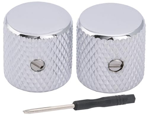 Musiclily Pro 6mm Stahl Gitarren Knöpfe Potiknöpfe Flache Oberfläche Dome Knobs mit Schraubbar für E-Gitarre Bass, Chrom(2er Set)