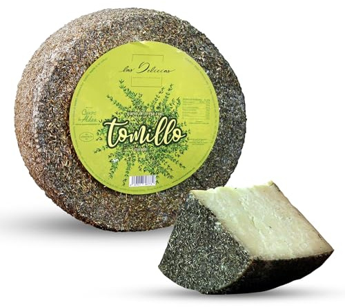 QUESOS LA ALDEA | Queso Artesano de Oveja Curado con Tomillo | Entero 3 kg | Queso Gourmet Tradicional | Perfecto para Degustación y Regalo | Ideal Cestas de Navidad, Regalos Gourmet Especiales