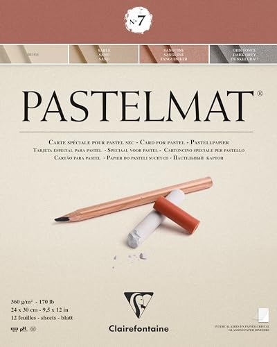 Clairefontaine 96053C Blocco collato Pastelmat n°7 - 12 Fogli di carta Speciale per Pastelli secchi - 24x30 cm 360g - 4 Colori Assortiti - Divisori in carta Cristal