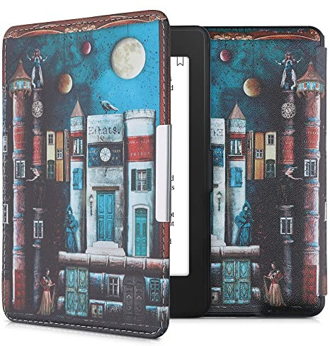 kwmobile Klapphülle kompatibel mit Amazon Kindle Paperwhite Hülle - eReader Case (für Modelle bis 2017) - Buch Stadt Mehrfarbig