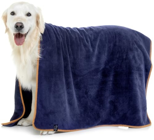 Lucky Paws® Hundehandtuch - luxuriöse 600g/m, 140x80cm XL Hundehandtuch extra saugfähig - trocknet schnell, weiches Hunde Handtuch - Gute Geschenke für Hundebesitzer (1er-Pack, Marine)