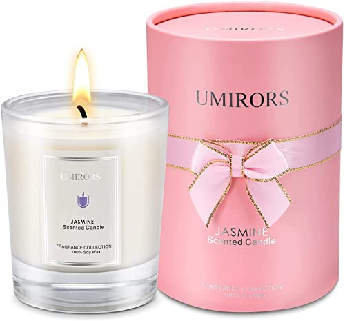 Duftkerzen Geschenkset für Frauen, Natürliches Sojawachs Aromatherapie Kerzen im Glas Set 8.1OZ Jasmin Kerzen Duft für Stressabbau und Entspannung des Körpers Rosa